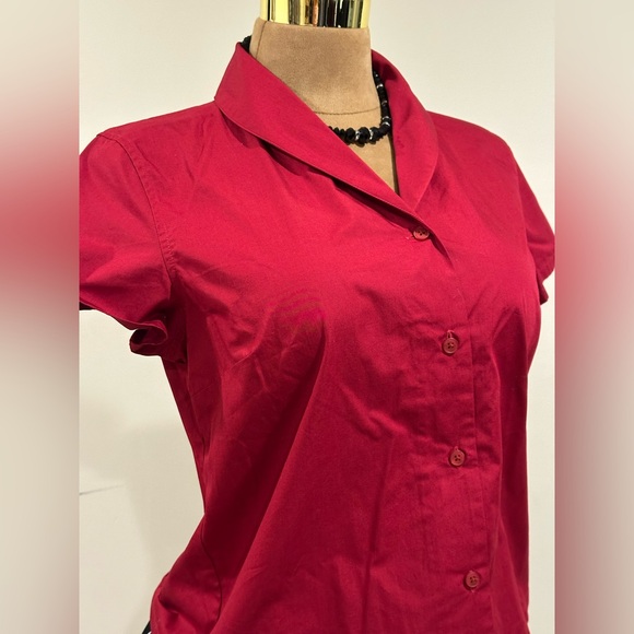 Talbots NWT Red Short Sleeves Collar Button Down Blouse Sz MP. 100% Cotton. - Picture 4 of 15